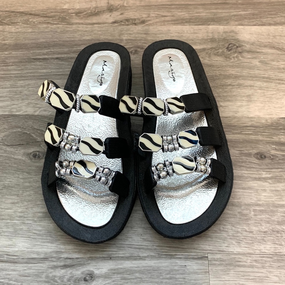 Marigo Zebra-Striped Silver & Black Sandals